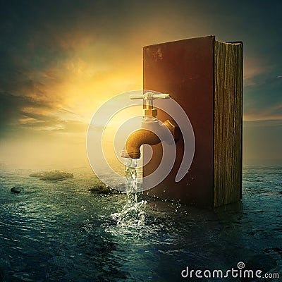 Book and faucet Stock Photo