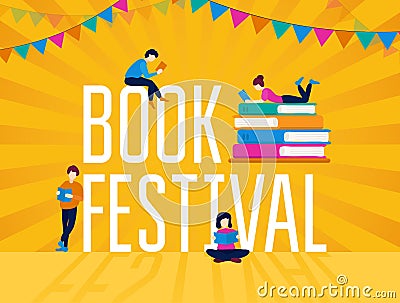 Book festival colorful poster with festive garland Vector Illustration