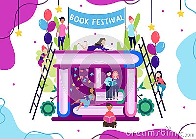 Book festival with handwritten white lettering Vector Illustration