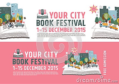 Book Festival poster concept Vector Illustration