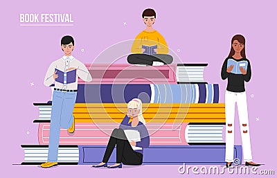 Book festival reading people vector illustration Vector Illustration