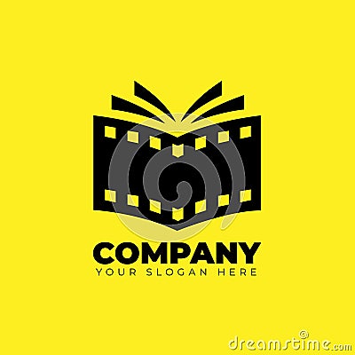 Book film roll strip production house logo, simple conceptual logo. Monogram style . Logo Vector illustration. Perfect for cinema Vector Illustration