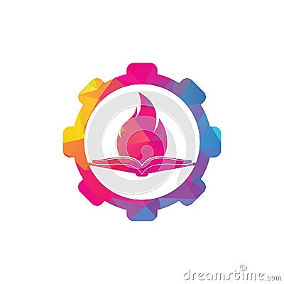 Book fire gear shape vector logo design. Vector Illustration