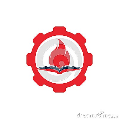 Book fire gear shape vector logo design. Vector Illustration