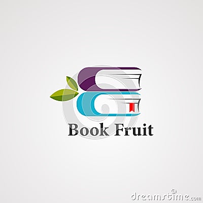 Book fruit with organic leaf logo vector, icon, element, and template for company Vector Illustration