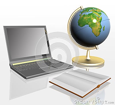 Book, globe and laptop Stock Photo