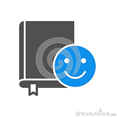 Book with happy smiley face colored icon. Good literature, best choise, positive feedback symbol Vector Illustration