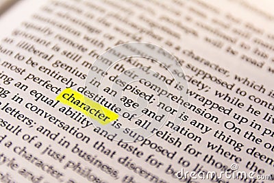 Book Highlighted Word Yellow Fluorescent Marker Paper Old Keyword Character Stock Photo