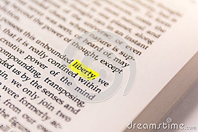 Book Highlighted Word Yellow Fluorescent Marker Paper Old Keyword Liberty Stock Photo