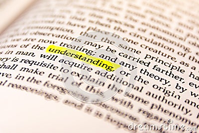 Book Highlighted Word Yellow Fluorescent Marker Paper Old Keyword Understanding Stock Photo