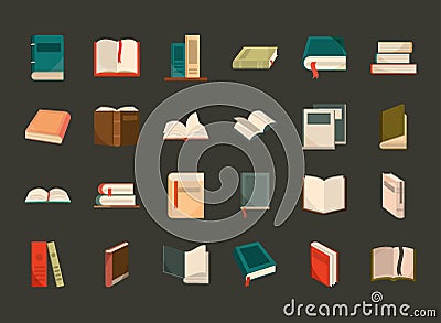 Book icon set, bookstore, read lear and academic Vector Illustration