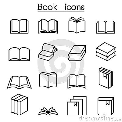 Book icon set in thin line style Vector Illustration