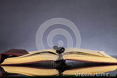 Islamic Book Koran with rosary on grey background Stock Photo