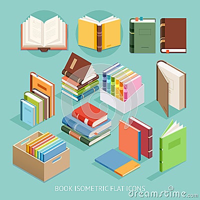 Book Isometric Flat Icons set. Vector. Vector Illustration