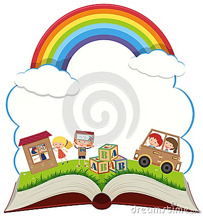 Book with kids in the park Vector Illustration