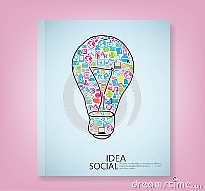 Book lamp template design with social network Cartoon Illustration