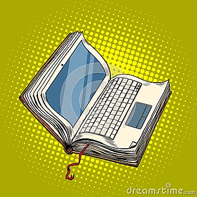 Book laptop electronic library, online education Vector Illustration