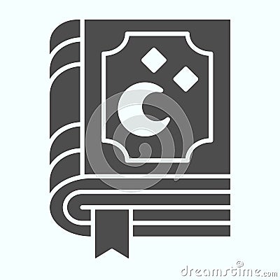 Book of magic spells solid icon. Wizard pocketbook with moon and stars. Halloween vector design concept, glyph style Vector Illustration