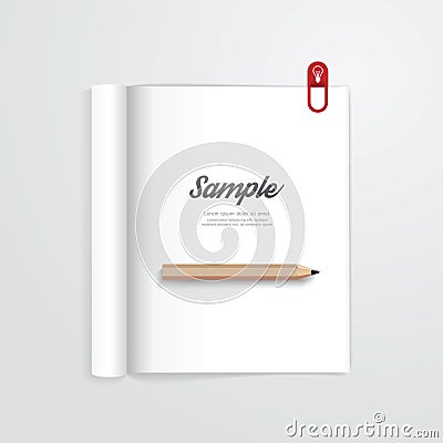 Book open with pencil vector magazine template. Vector Illustration