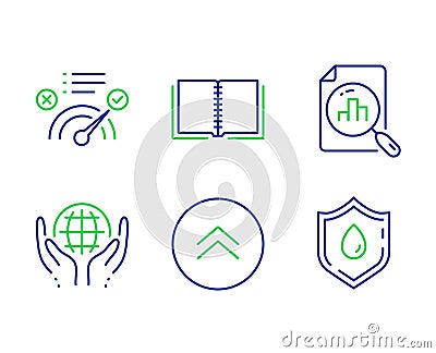 Book, Organic tested and Correct answer icons set. Analytics graph, Swipe up and Blood donation signs. Vector Vector Illustration