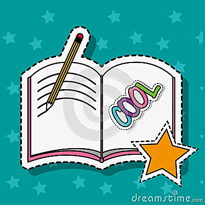 Book and pencil tool education patch sticker Vector Illustration
