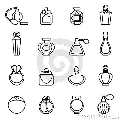 Perfume bottle icon set with white background. Vector Illustration