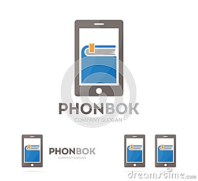 Book and phone logo combination. Novel and mobile symbol or icon. Unique bookstore and library logotype design template Stock Photo