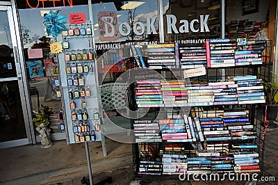 BOOK RACK STORE AND XMAS SANTA Editorial Stock Photo