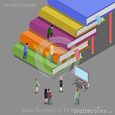 Book readers and TV watchers auditory concept. Fla Vector Illustration