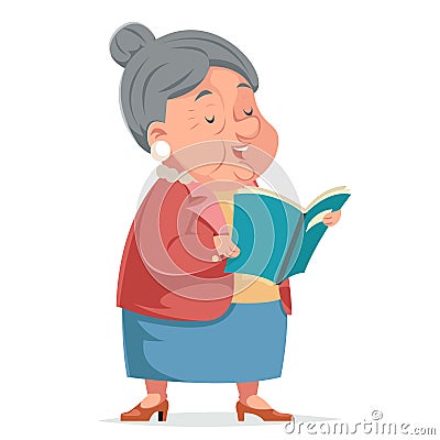 Book Reading Grandmother Old Woman Granny Character Adult Icont Cartoon Design Vector Illustration Vector Illustration