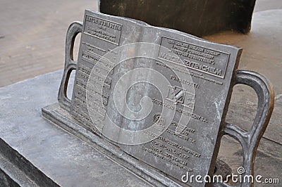 book for reading sheet music bronze monument in the city of Lodz Editorial Stock Photo