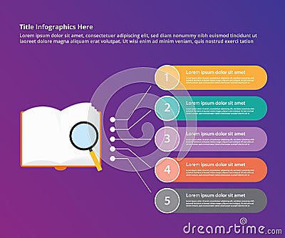 Book search investigation research infographic with magnifying glass data template banner for information statistic - vector Cartoon Illustration