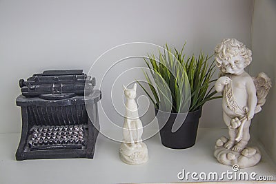 Book shelf with handmade dolls Stock Photo