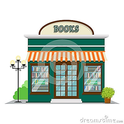 Book shop. Bookstore in the flat style design. Shop building icon vector illustration. Vector Illustration