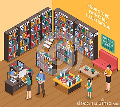 Book Shop Isometric Illustration Vector Illustration