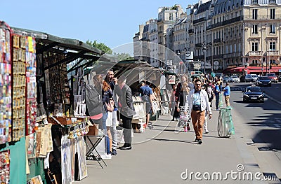 Book and souvenir stalls along the Seine, Paris Editorial Stock Photo