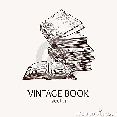 Book Stack Hand Draw Sketch Card. Vector Vector Illustration