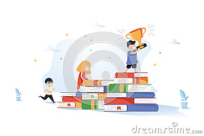 Book stacks stairs concept for primary education for children passing by. Path to success, levels of education Vector Illustration