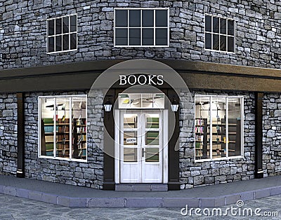 Book store, exterior, Cartoon Illustration