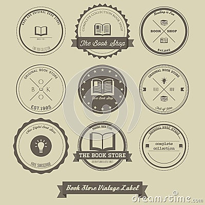 Book Store Vintage Label Vector Illustration