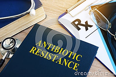 Book with title Antibiotic resistance. Stock Photo