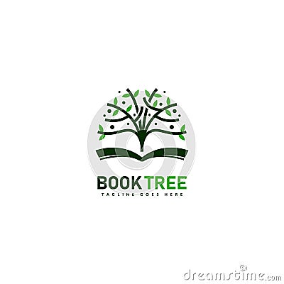 Book of tree logo, green tree growing on book icon illustration symbol of growth and improvement Vector Illustration