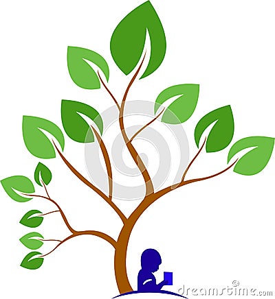 Book under a tree Cartoon Illustration