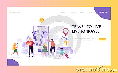Book Vacation Electronic Ticket Landing Page. Holiday Trip Online Reservation Card Pay Technology Woman Character Travel Vector Illustration