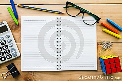 Book white paper on pine wooden table. Editorial Stock Photo