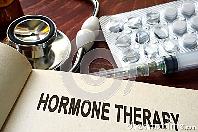 Book with words hormone therapy. Stock Photo