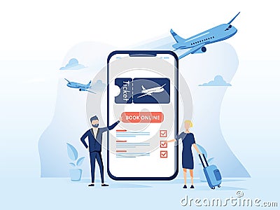 Book your flight concept for application or landing page. Modern Cartoon Illustration