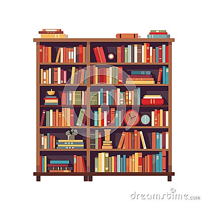 Bookcase with books ON LIBRARY CATALOG Vector Illustration