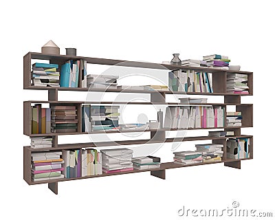 Bookcase bookshelves isolated on white 3d illustration Cartoon Illustration