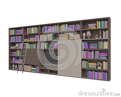 Bookcase bookshelves isolated on white 3d illustration Cartoon Illustration